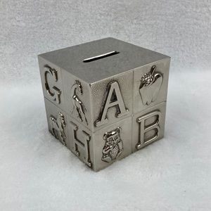 Silver Plated Alphabet Baby Block Piggy Bank 2.75”